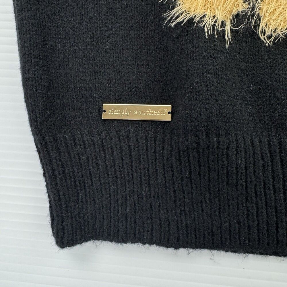 Simply Southern Teddy Bear Sweater Womens Large Black Fuzzy Pullover NWT - Picture 4 of 9